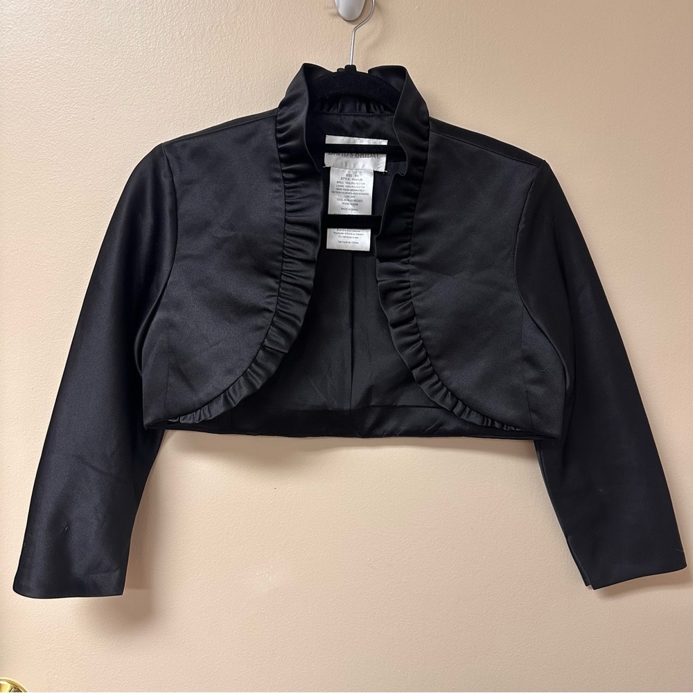 David's Bridal Black Ruffled Bolero Jacket Sz XS